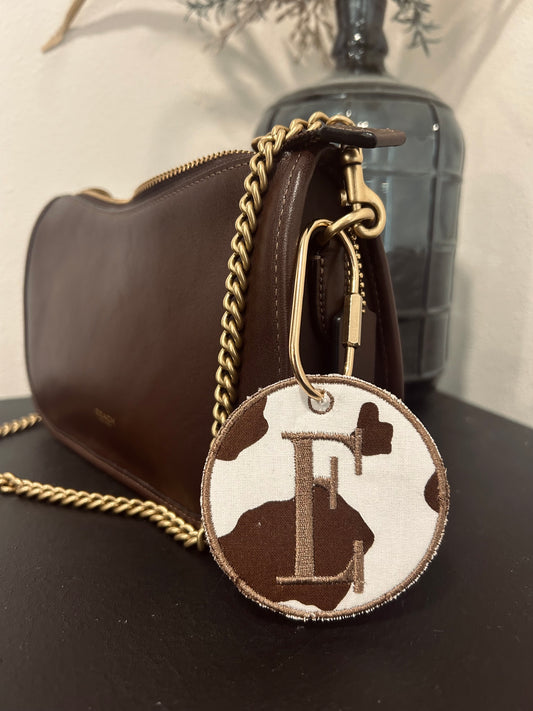 Cowprint Initial Keychain